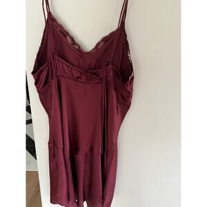 Intimately Free People Babydoll Women Slip Dress M Satin Burgundy Embroidered